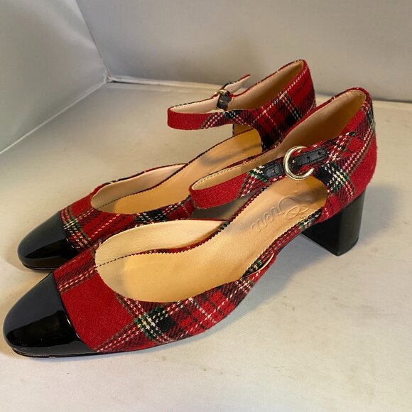 J.Crew Millie Ankle-Strap Heels in Good Tidings Plaid 11 - Picture 1 of 5